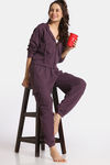 Rosaline Waffle Knit Cotton Pyjama - Italian Plum — thumbnail 4